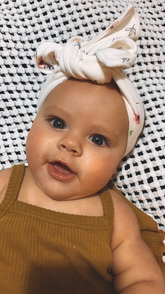Florals on White Organic Cotton Head Wrap