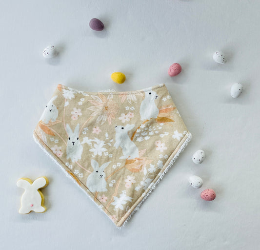 Beige Bunny Organic Cotton Bandana Bib