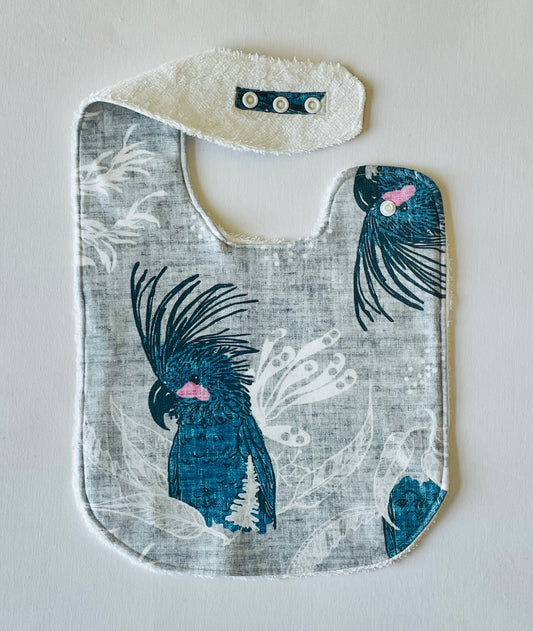 Cockatoo in Blue Organic Cotton Feeding Bib