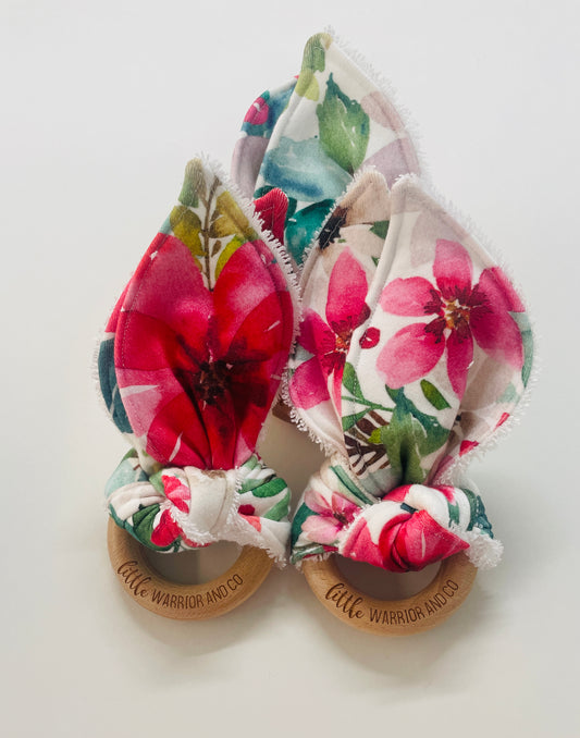 Christmas Florals Organic Cotton Fabric Teether