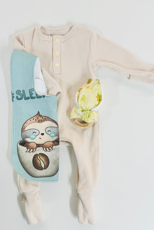 Ribbed Jumpsuit, Feeding Bib & Teether Set