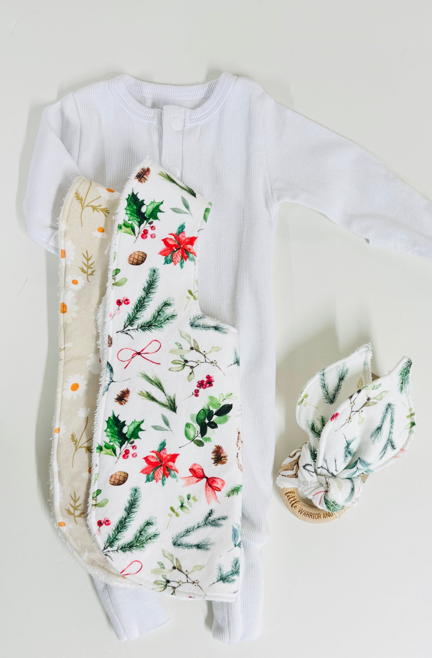 Ribbed Jumpsuit, Feeding Bib & Teether Set Christmas Edition