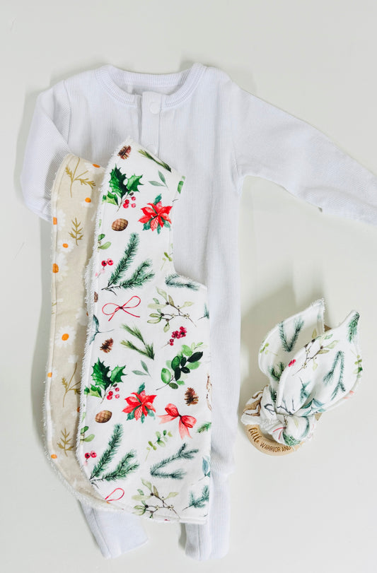 Ribbed Jumpsuit, Feeding Bib & Teether Set Christmas Edition