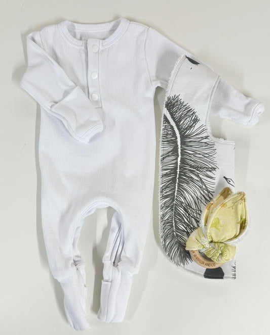 Ribbed Jumpsuit, Feeding Bib and Teether Set