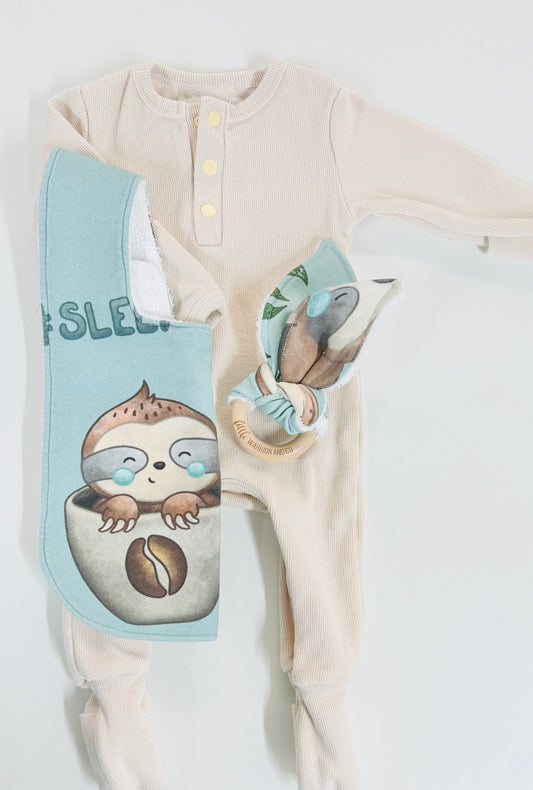 Ribbed Jumpsuit, Feeding Bib & Teether Set