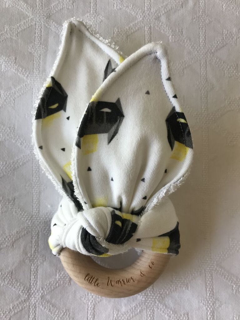 Bat Mask Yellow Organic Cotton Fabric Teether
